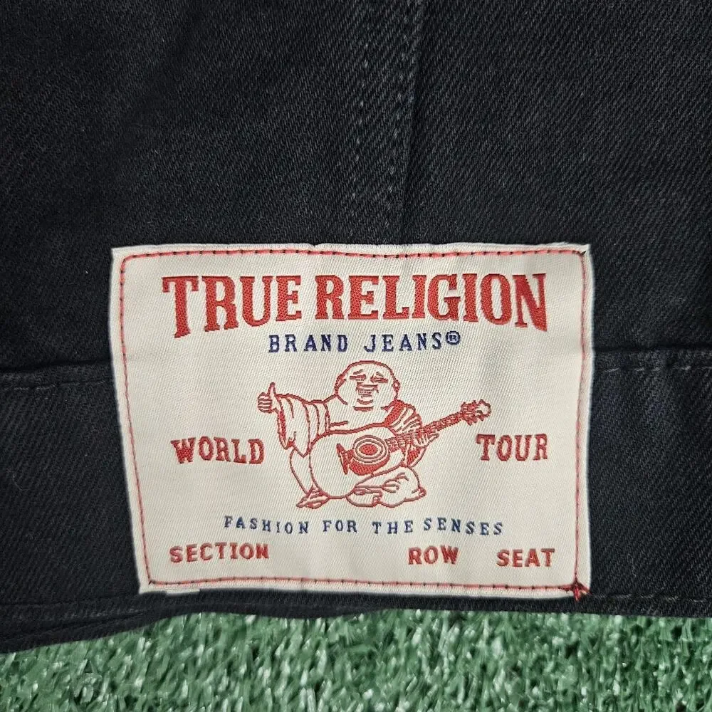 New True Religion Jacket Mens Medium Black Denim Jean Trucker Slim